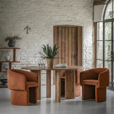 Natural Wood Round 6 Seater Dining Table
