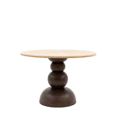 Travertine Top Dark Wood Dining Table