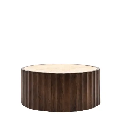 Travertine Top Scalloped Wood Coffee Table