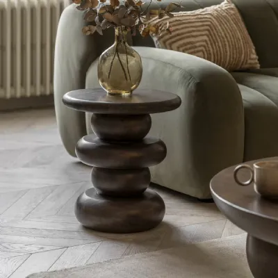 Dark Mango Wood Round Spheres Side Lamp Table