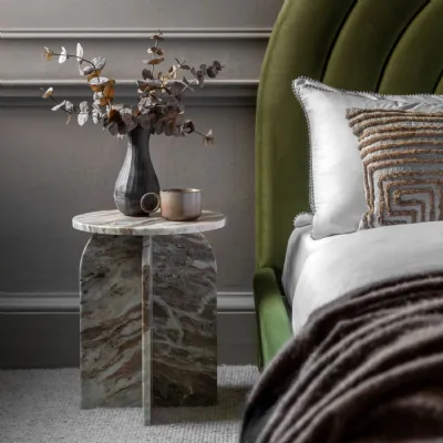Natural Patterned Marble Small Round Side Lamp Table