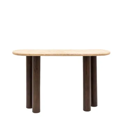 Travertine Top Console On Dark Wood Legs