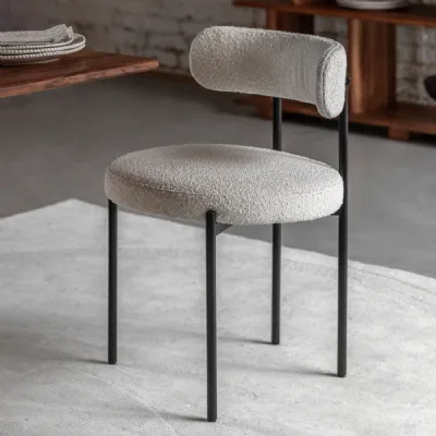 Cream Fabric Curved Round Back Dining Chair Black Metal Legs