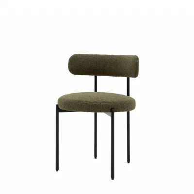 Curved Round Green Fabric Dining Chair on Black Metal Legs