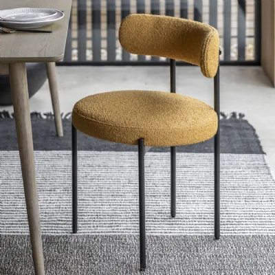 Ochre Fabric Curved Round Back Dining Chair Black Metal Legs