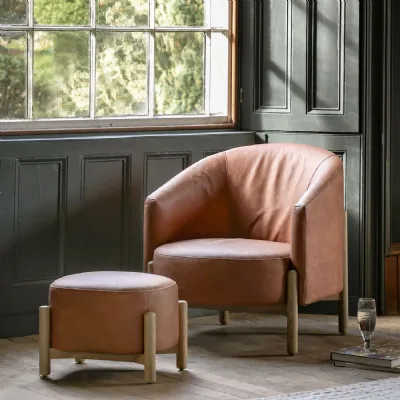 Vintage Brown Leather Curved Back Armchair