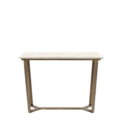 Faux Travertine Bronze Frame Console