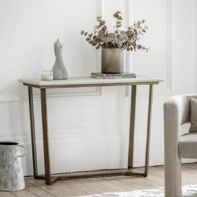 Travertine Marble Effect Console Hall Table