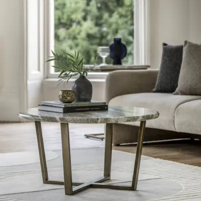 Green Marble Effect Round Coffee Table Bronze Metal Base