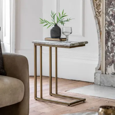 Green Marble Top Rectangular Supper Side Table Metal Base