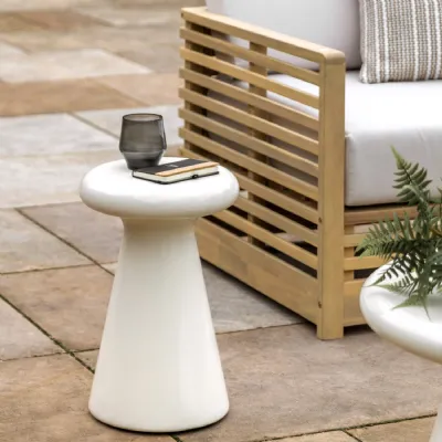 Modern GRC Cream Gloss Small Round Side Table