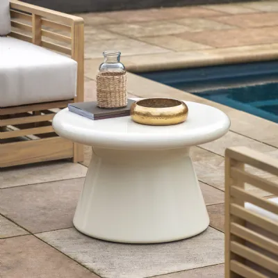 Gloss Cream Concrete Effect Small Round Coffee Table
