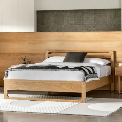 Modern Natural Oak Wooden 5ft King Size Bed Low Foot End