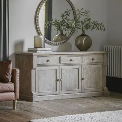 Rustic Sawn Natural Wood 3 Door 3 Drawer Wide Sideboard