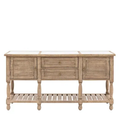2 Door 2 Drawer Marble Top Wooden Sideboard