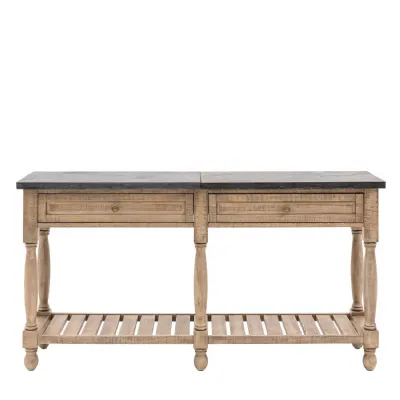 Marble Top Pine Two Drawer Console