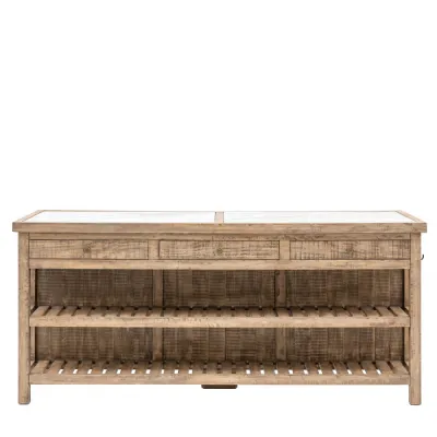 3 Drawer Inset Marble Top Pine Kitchen Island
