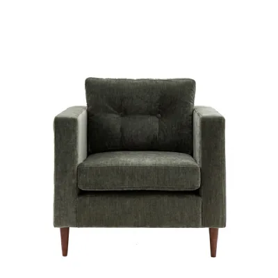 Forest Green Fabric Buttoned Armchair
