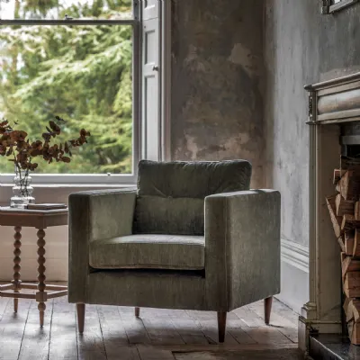 Green Fabric Button Back Armchair Tapered Wooden Legs