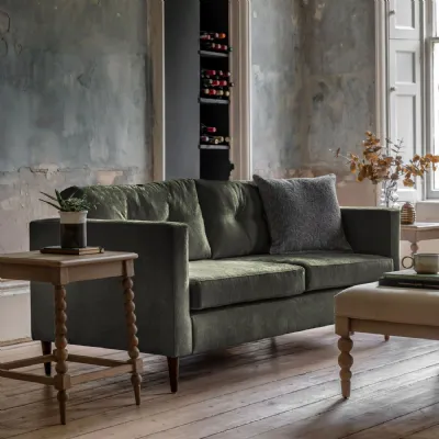Green Fabric Buttoned 3 Seater Sofa