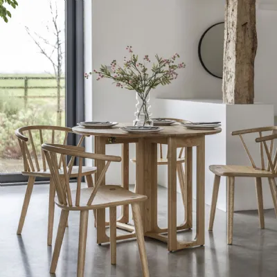 Natural Oak Wooden 100cm Round Folding Gateleg Dining Table