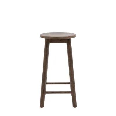 Dark Smoked Oak Wood Round Breakfast Bar Stool