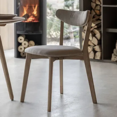 Natural Fabric Curve Back Dining Chair with Oak Frame