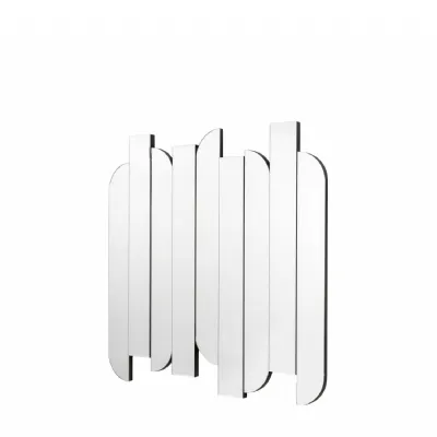Art Deco Rectangular Curve Panel Silver Abstract Wall Mirror