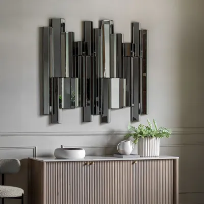 Silver Art Deco Wall Mirror Bevelled Abstract Panels