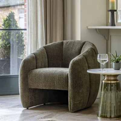 Green Fabric Tub Chair with Vertical Stitching