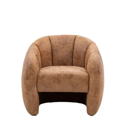 Brown Tan Antiqued Leather Armchair