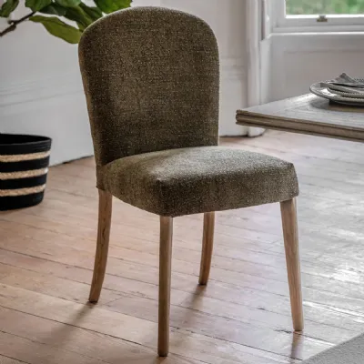 Moss Green Fabric Upholstered Dining Chair with Wooden Legs