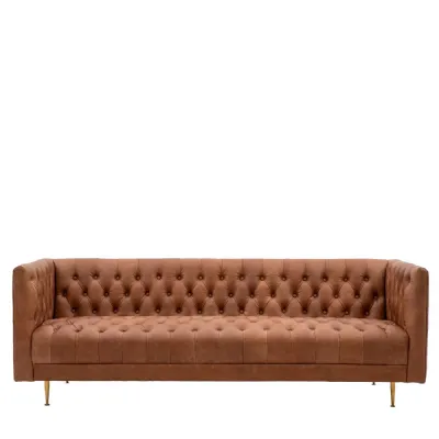 Antique Brown Leather Slim Sofa