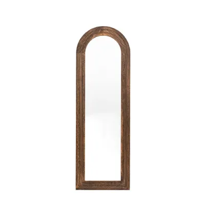 Tall Dark Washed Wood Arched Floor Leaner Wall Mirror