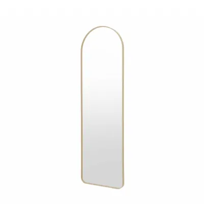 Arched Gold Thin Metal Framed Leaner Wall Mirror
