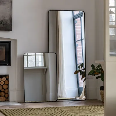 Black Framed Rectangular Wall Mirror with Curved Edges