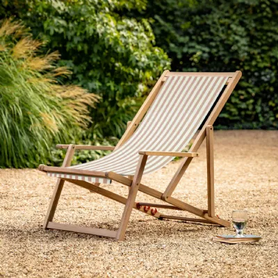 Clay Striped Fabric Wooden Framed Outdoor Garden Deck Chair