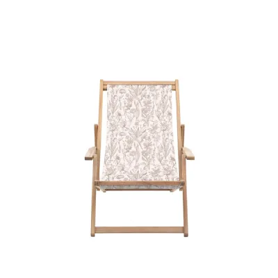 Traditional Folding Wooden Deck Chair Clay Brown Flora Fabric