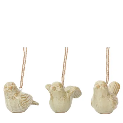 Pearly White Hanging Bird Ornaments (3pk)