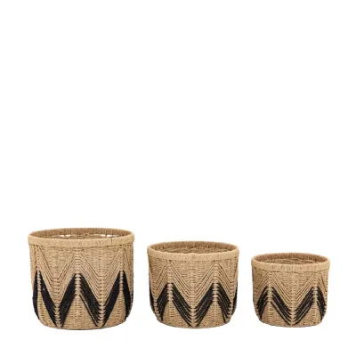 Cameroon Baskets Natural And Black (Set of 3)