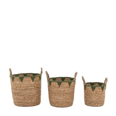 Elgon Baskets Natural And Green (Set of 3)