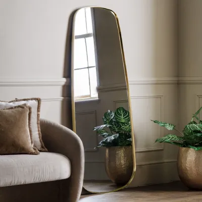 Gold Plain Glass Organic Shaped Leaner Wall Mirror