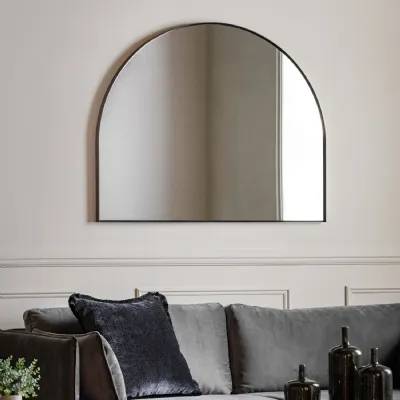 Slim Black Framed Overmantle Semi Circle Wall Mirror