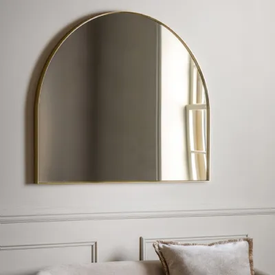 Slim Gold Framed Overmantle Semi Circle Wall Mirror