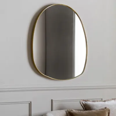 Gold Slim Pebble Shaped Metal Large Wall Mirror
