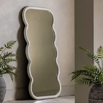 White Wavy Edge Leaner Mirror Modern Full Length Design