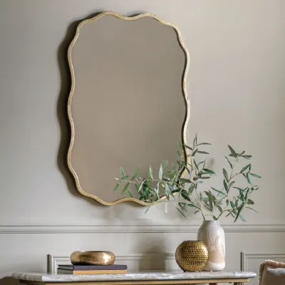 Rustic Gold Metal Wavy Edge Rectangular Wall Mirror