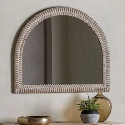 White Washed Arched Semi Circle Overmantle Wall Mirror