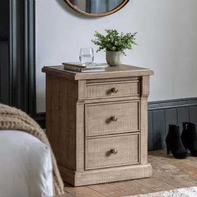 Natural Pine Wooden 3 Drawer Bedside Table