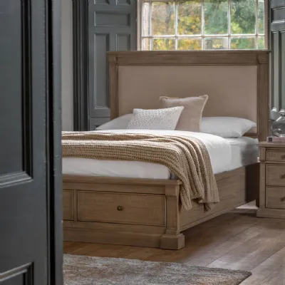 Natural Weathered Wood King Size Bed with 2 Drawers